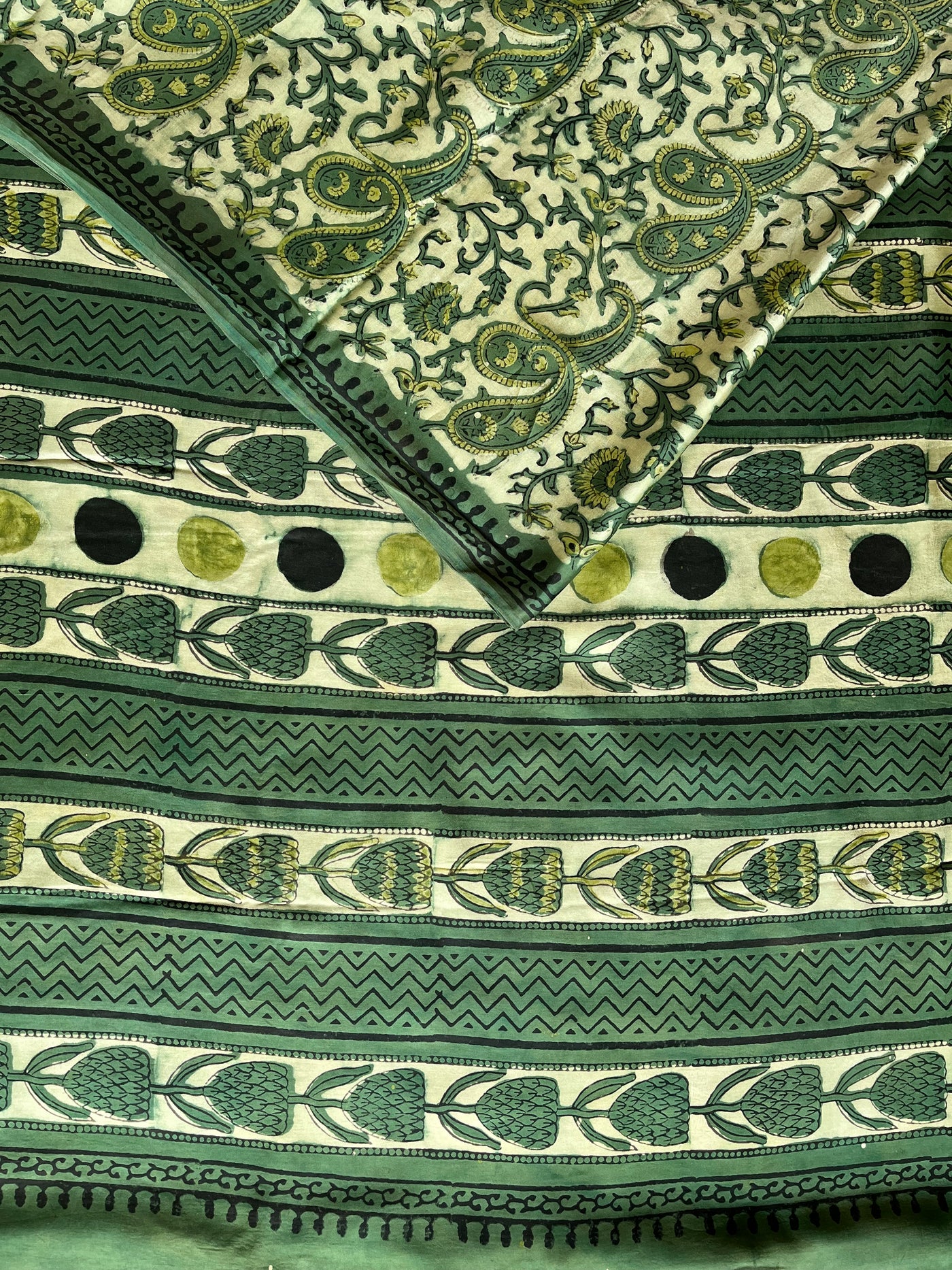 RADHA: HANDBLOCK BAGRU PRINTED ICE BLUE MODAL SILK SAREE