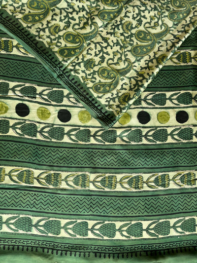 RADHA: HANDBLOCK BAGRU PRINTED ICE BLUE MODAL SILK SAREE