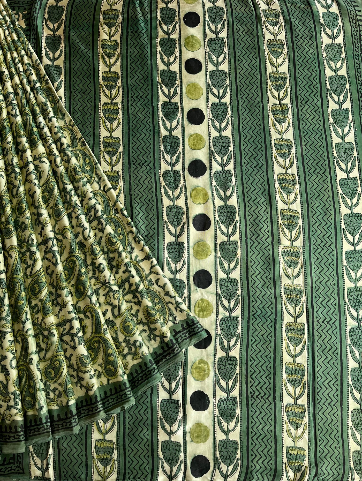 RADHA: HANDBLOCK BAGRU PRINTED ICE BLUE MODAL SILK SAREE