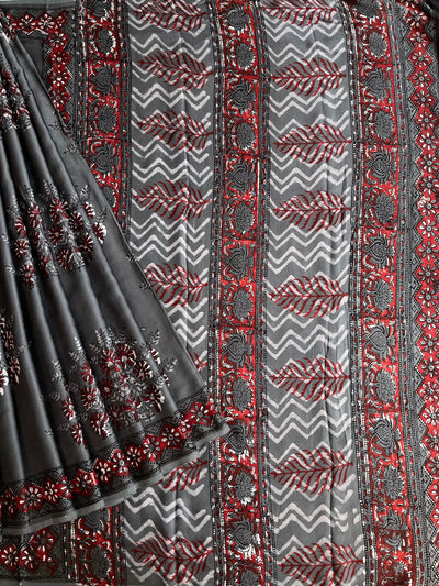 ANANDI: HANDBLOCK BAGRU PRINTED MODAL SILK SAREE
