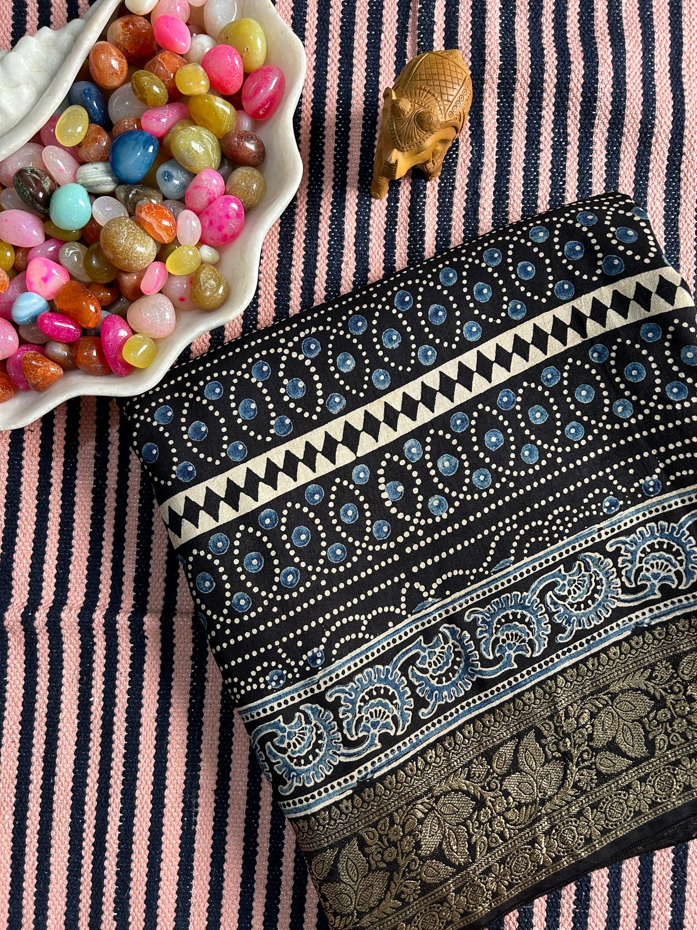 AAKRUTI:Premium Dola Silk Meenakari Tissue Ajrakh