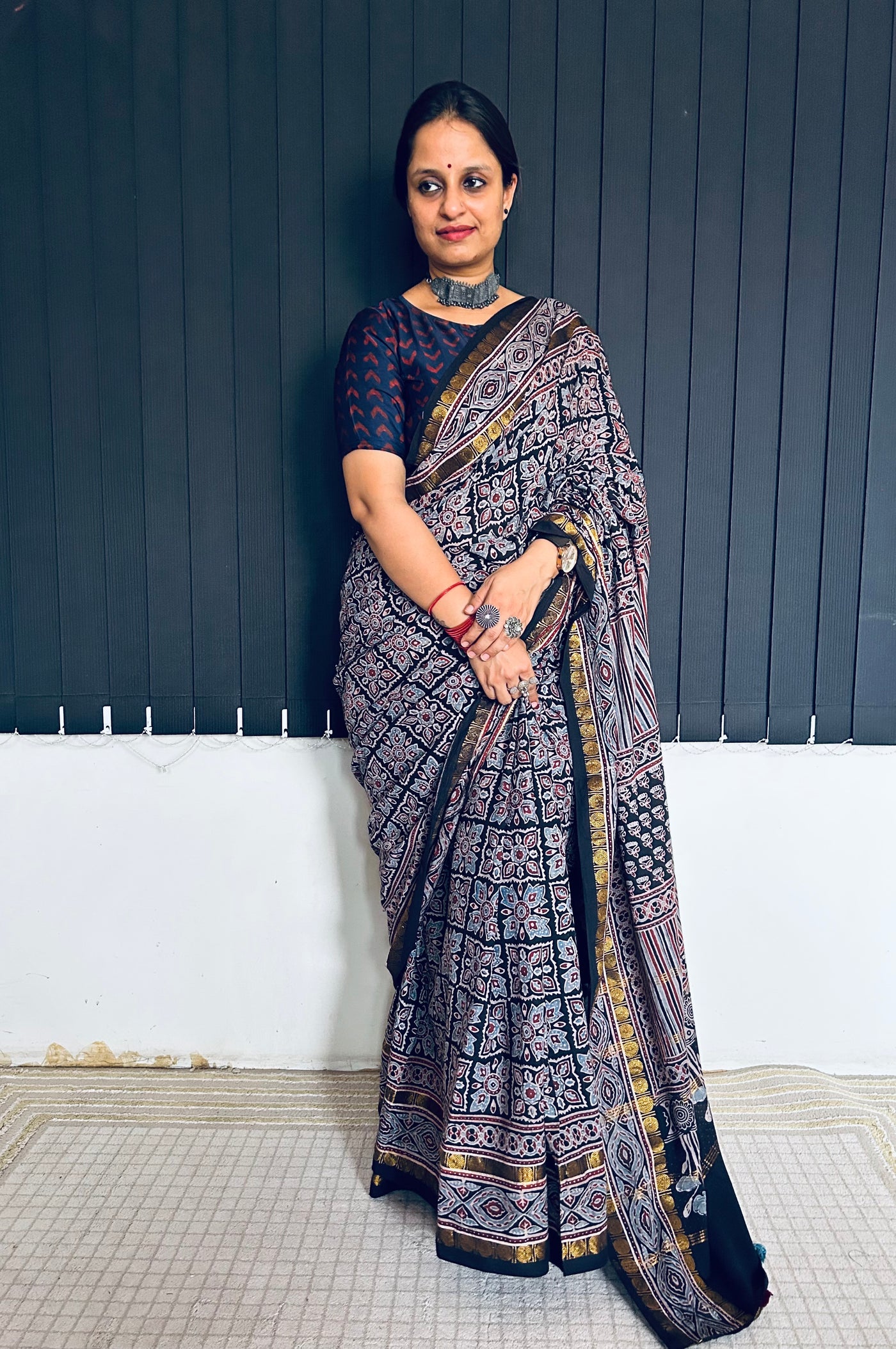 MAUSMI: Handblock printed ajrakh madurai cotton saree
