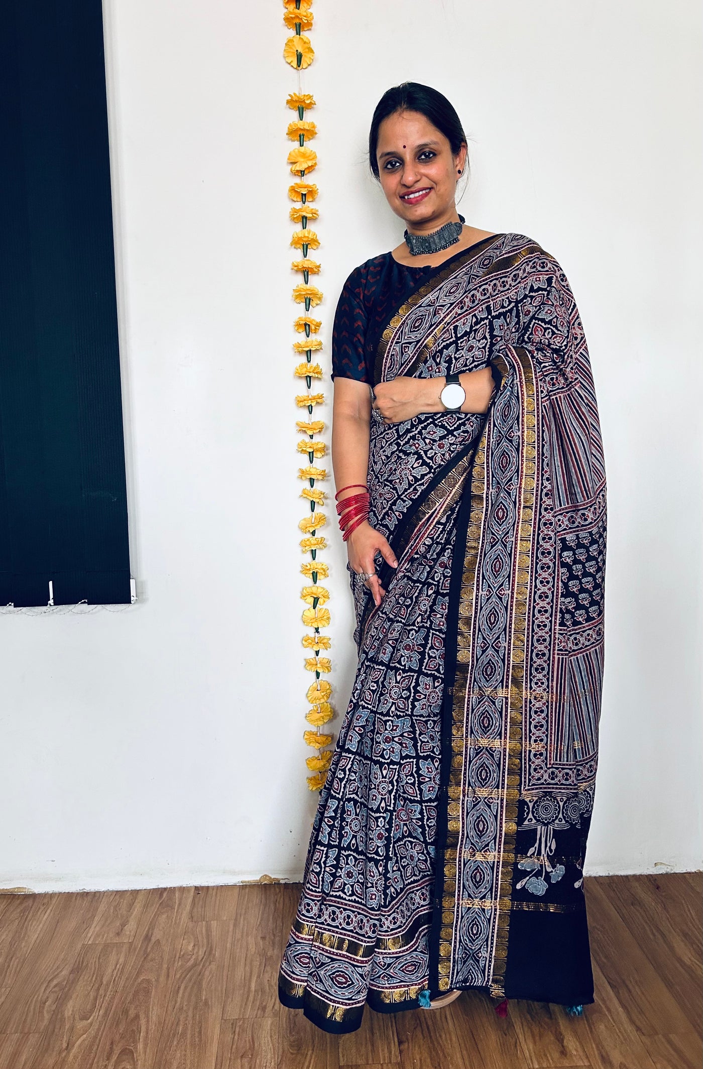 MAUSMI: Handblock printed ajrakh madurai cotton saree