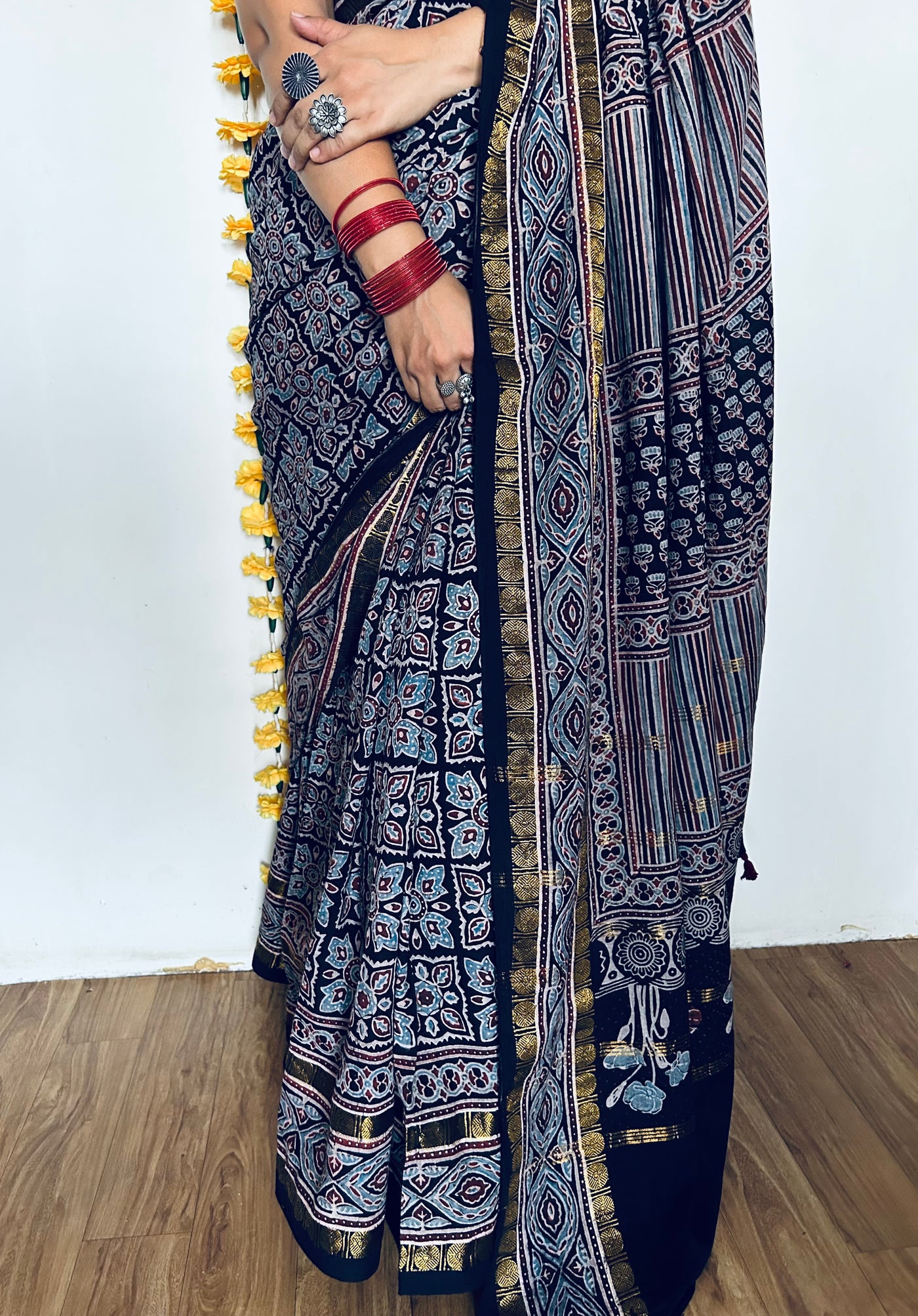 MAUSMI: Handblock printed ajrakh madurai cotton saree