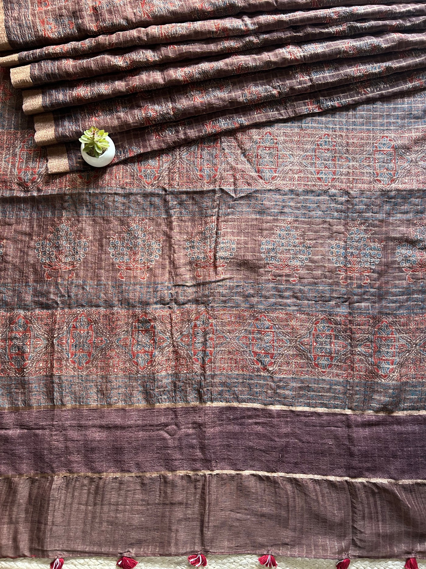 Swati:Handblock Ajrakh Linen-Silk Saree