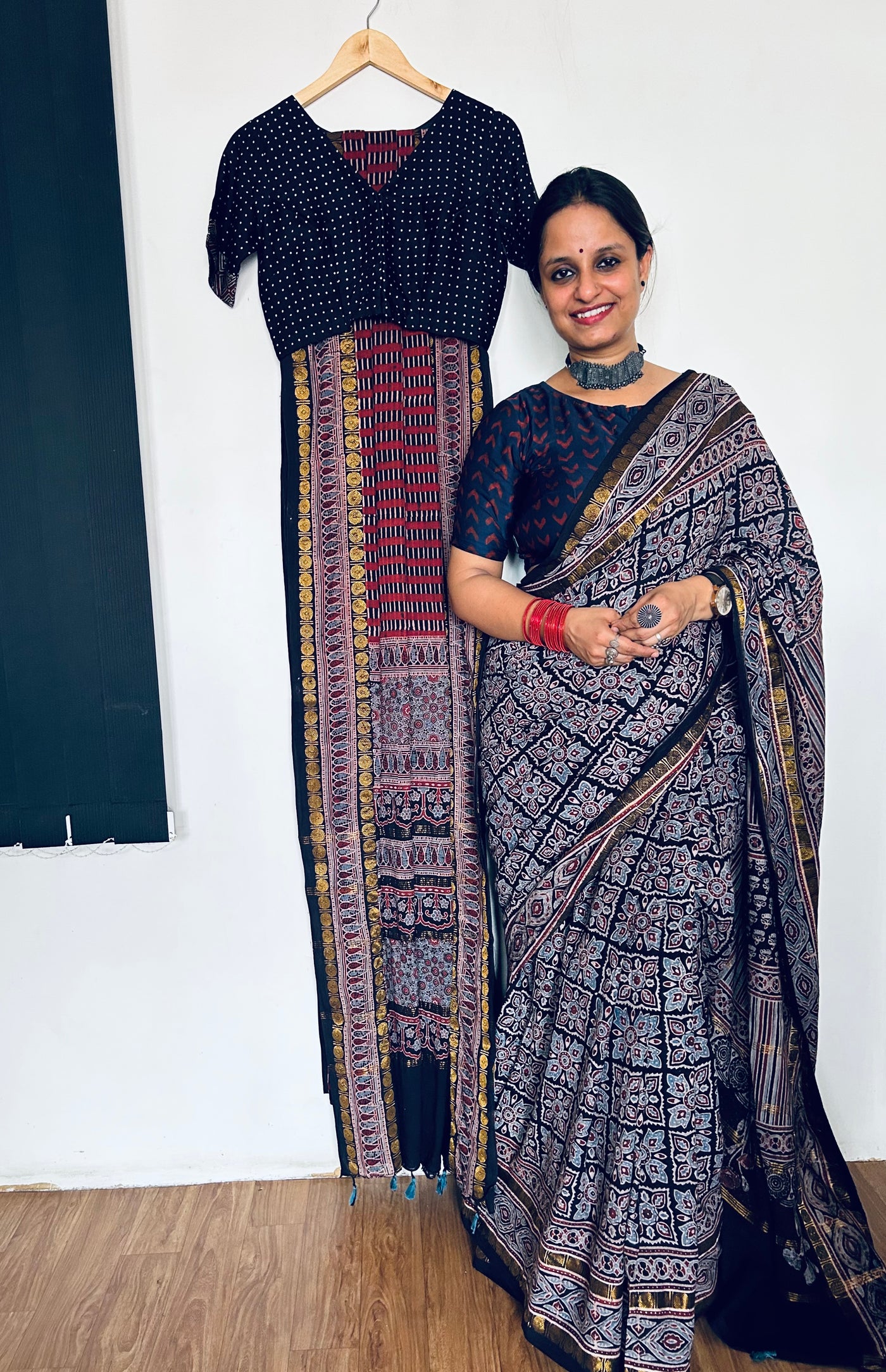 MAUSMI: Handblock printed ajrakh madurai cotton saree