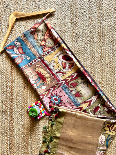 CHOWKADI:Hand drawn&Hand painted penkalamkeri silk-cott tissue dupatta.