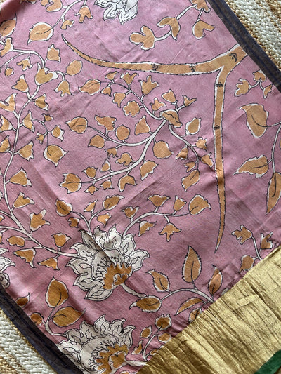 PATWAR:Hand drawn&Hand painted penkalamkeri silk-cott tissue dupatta.