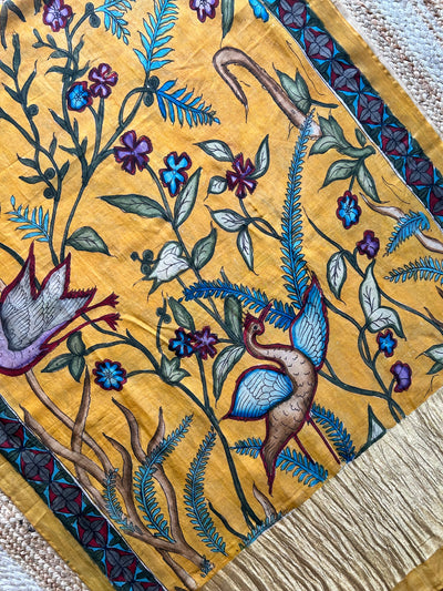 CHIDIYA:Hand drawn&Hand painted penkalamkeri silk-cott tissue dupatta.