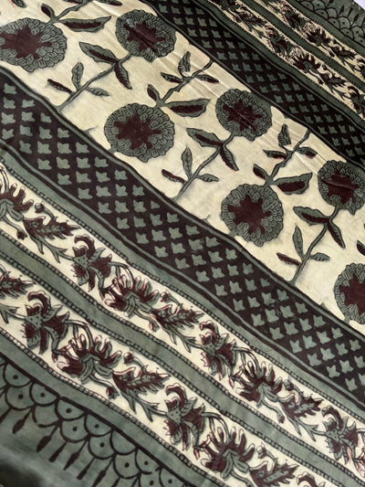 SUNAINA: HANDBLOCK BAGRU PRINTED ICE BLUE MODAL SILK SAREE