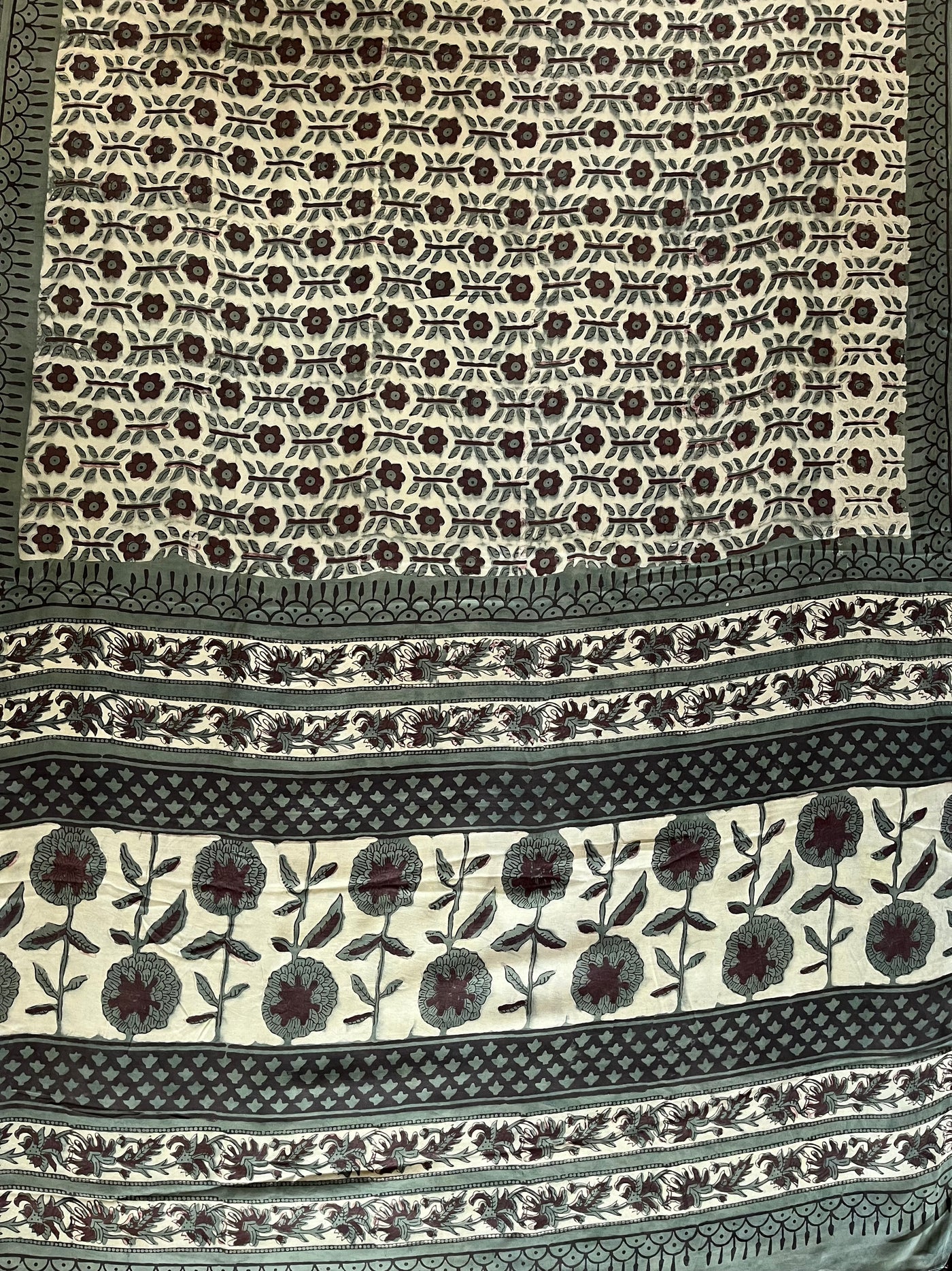 SUNAINA: HANDBLOCK BAGRU PRINTED ICE BLUE MODAL SILK SAREE