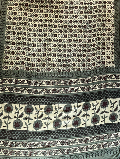 SUNAINA: HANDBLOCK BAGRU PRINTED ICE BLUE MODAL SILK SAREE