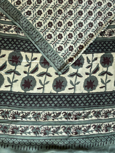 SUNAINA: HANDBLOCK BAGRU PRINTED ICE BLUE MODAL SILK SAREE