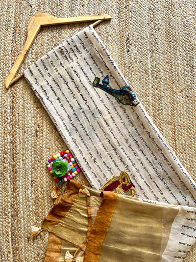 Lekhani:Hand drawn&Hand painted penkalamkeri silk-cott tissue dupatta.