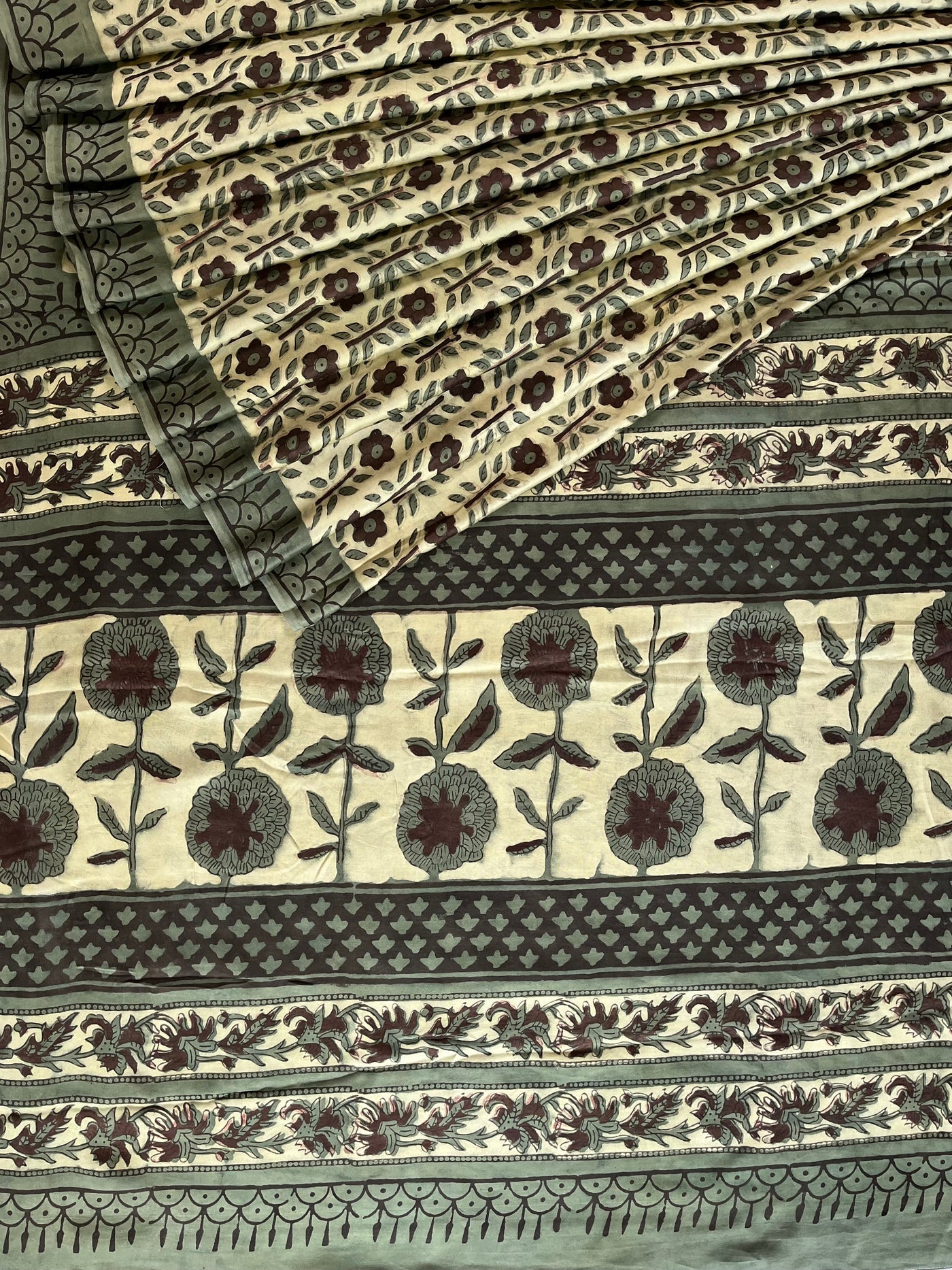 SUNAINA: HANDBLOCK BAGRU PRINTED ICE BLUE MODAL SILK SAREE