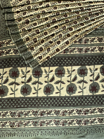 SUNAINA: HANDBLOCK BAGRU PRINTED ICE BLUE MODAL SILK SAREE