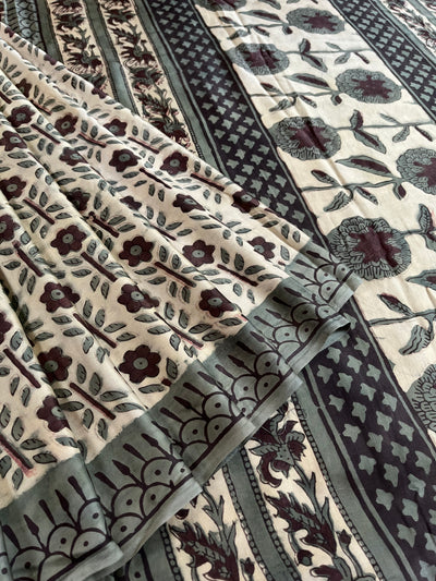 SUNAINA: HANDBLOCK BAGRU PRINTED ICE BLUE MODAL SILK SAREE