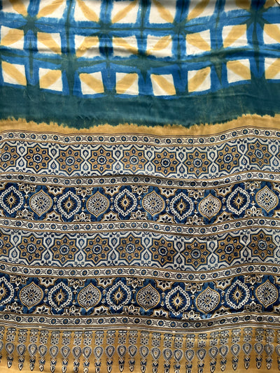 JAHANVI: Handmade Clamp Dyed- Ajrakh Modal Silk Saree