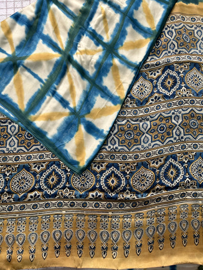 JAHANVI: Handmade Clamp Dyed- Ajrakh Modal Silk Saree