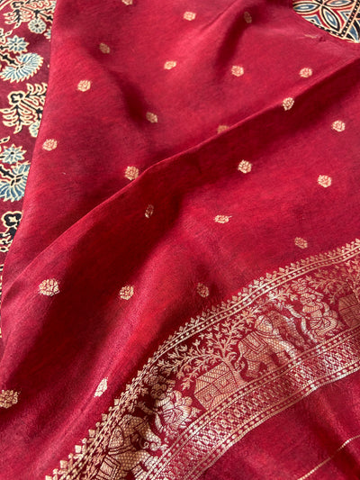 Gaytri:Handblock Ajrakh Dola Silk Saree with Meenakari Pallu