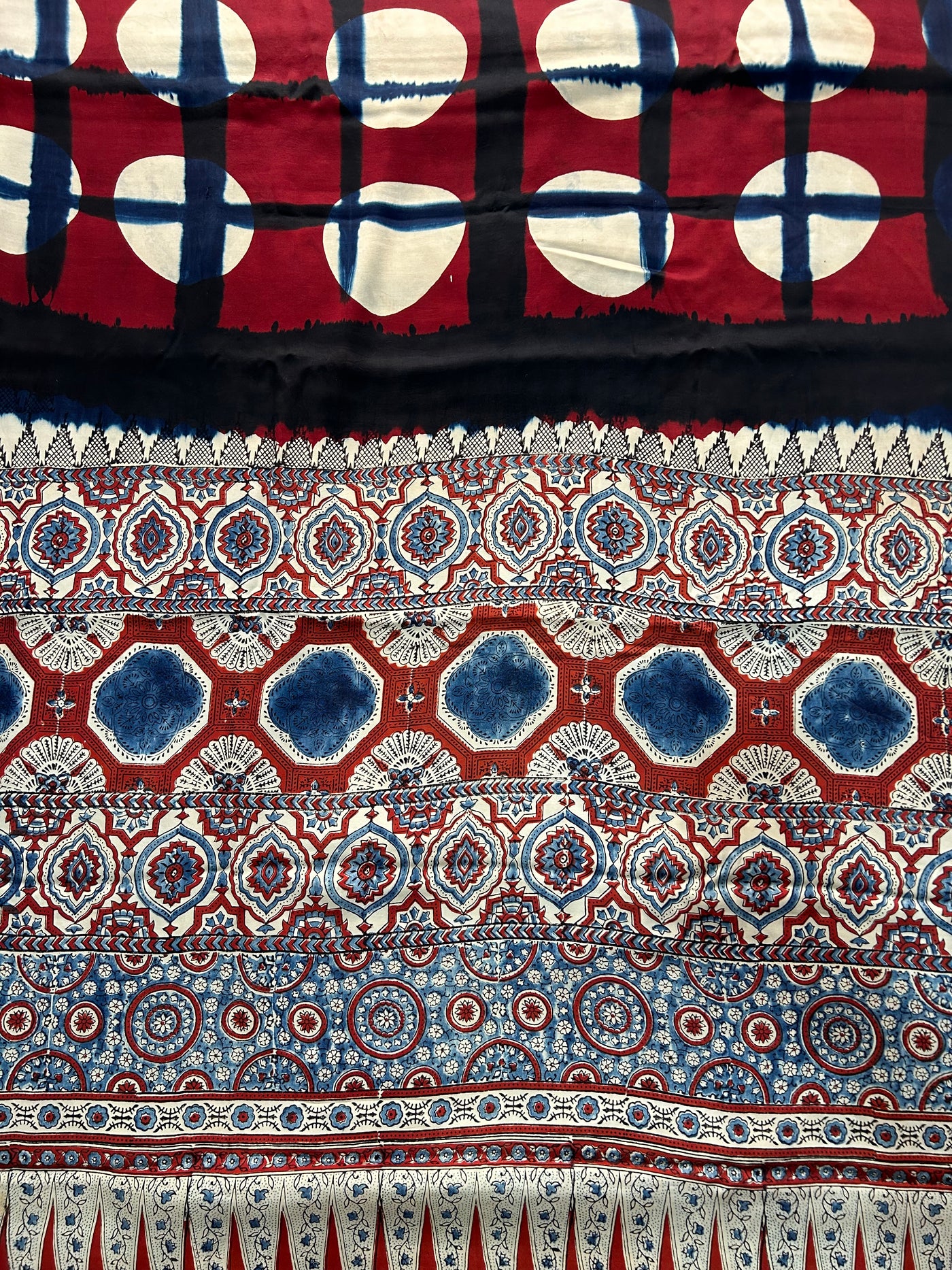 KAVYA: Handmade Clamp Dyed- Ajrakh Modal Silk Saree