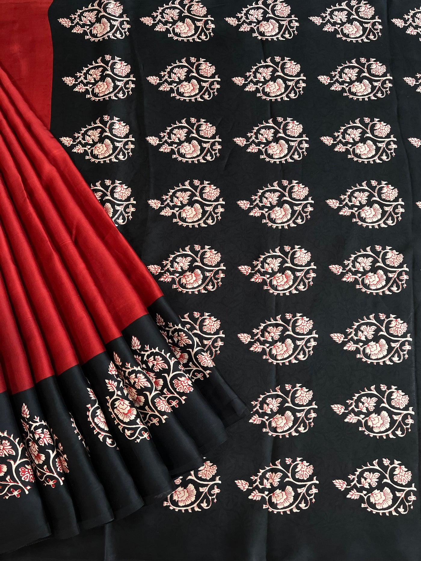 AARNA : HANDBLOCK BAGRU PRINTED MODAL SILK SAREE