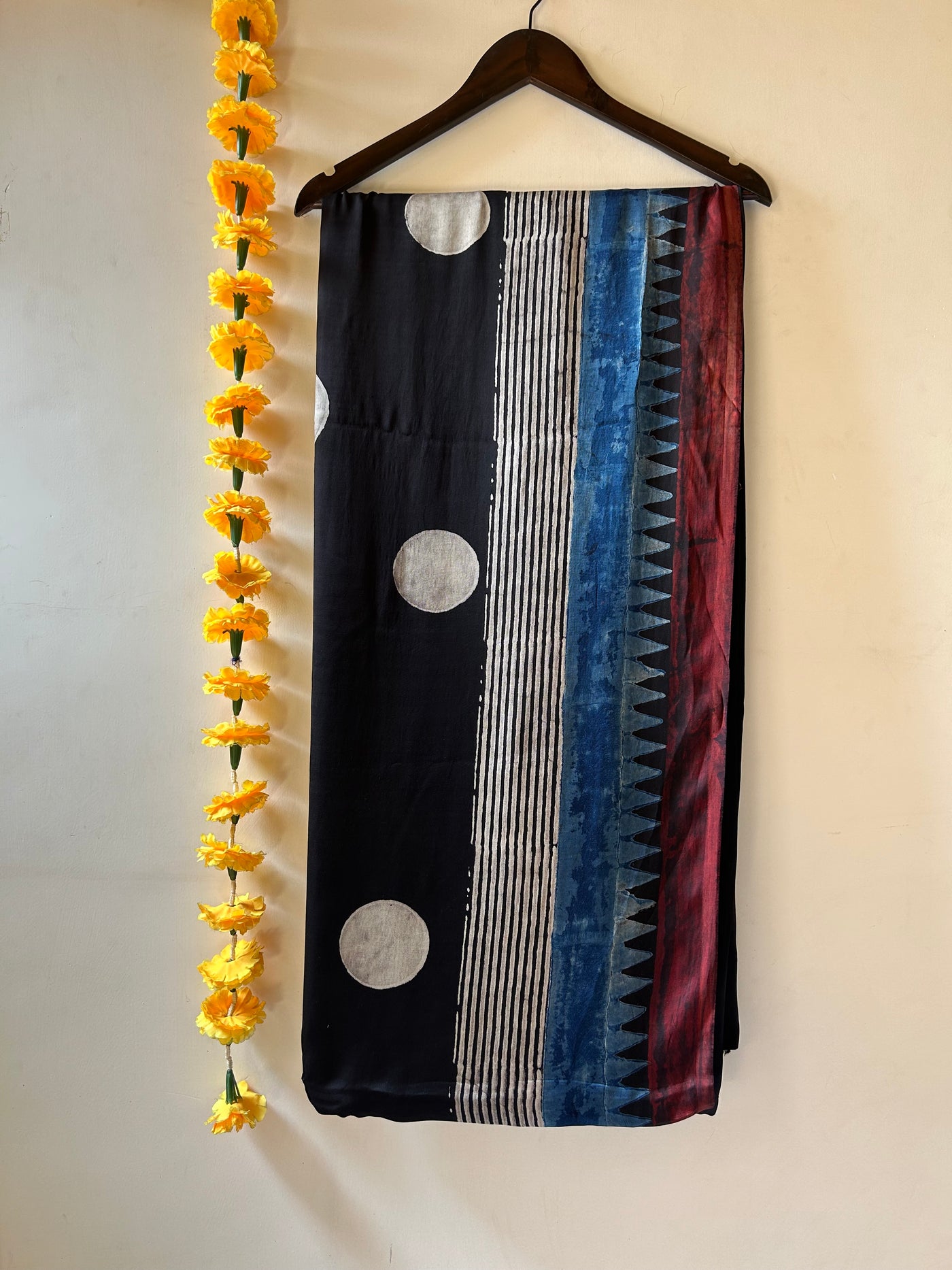 BEFIKRE: BLACK,HANDBLOCK AJRAKH MODAL SILK SAREE