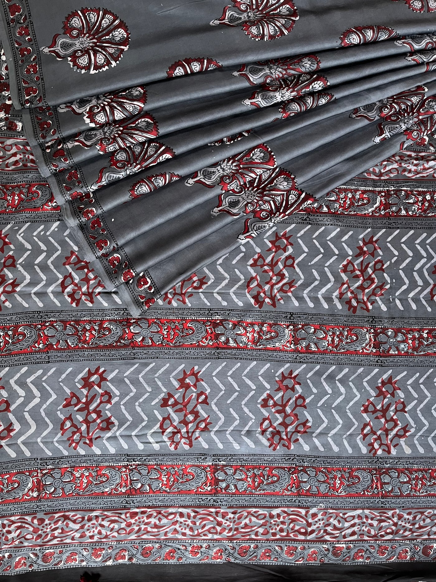 SUJAIN: HANDBLOCK BAGRU PRINTED ICE BLUE MODAL SILK SAREE
