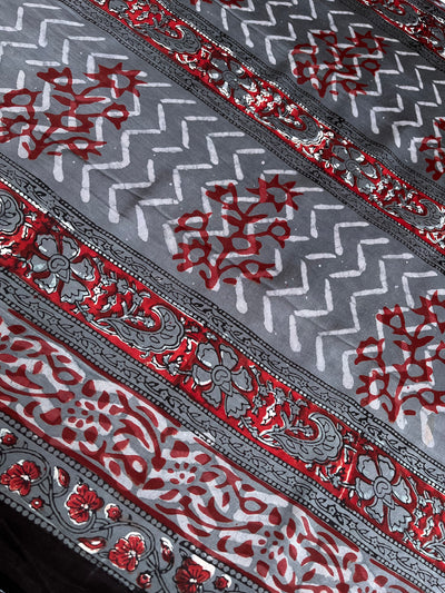 SUJAIN: HANDBLOCK BAGRU PRINTED ICE BLUE MODAL SILK SAREE
