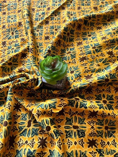 GENDA PHOOL:TURMURIC YELLOW,HAND BLOCK AJRAKH MODAL SILK SAREE
