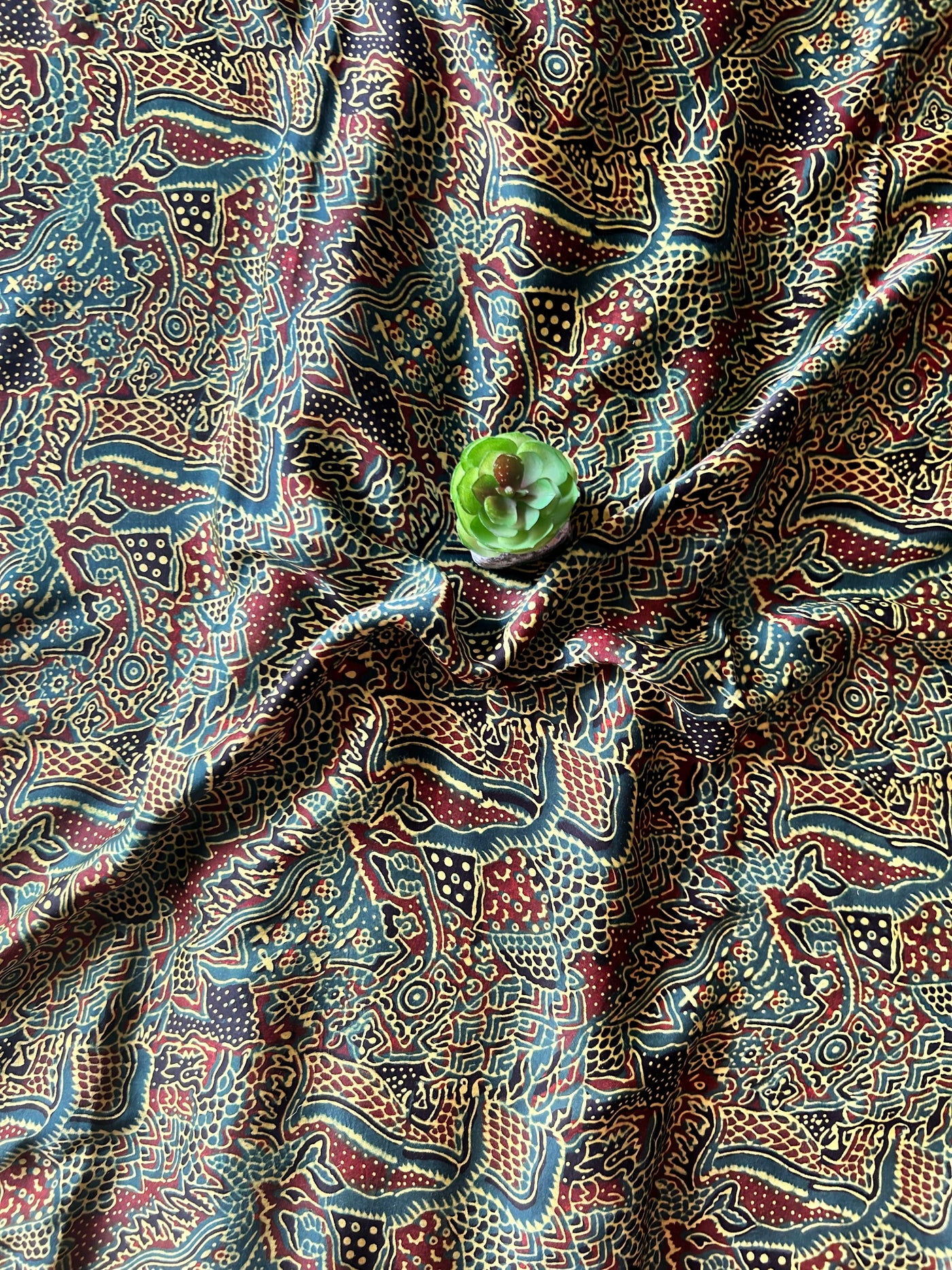 KAJARI:BOTTLE GREEN,HAND BLOCK AJRAKH MODAL SILK SAREE