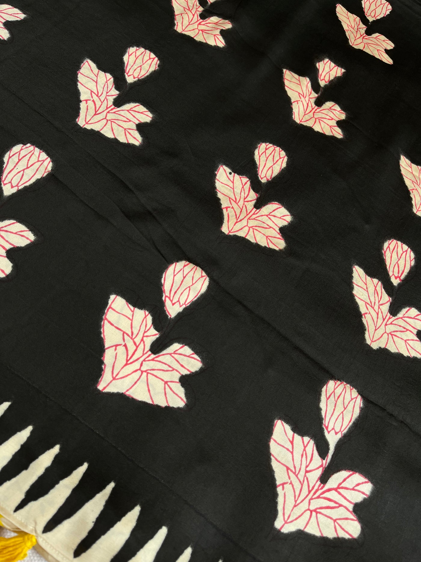 PUSHPITA:POMEGRANATE ROSE,HANDBLOCK PRINTED DABU MODAL SILK SAREE