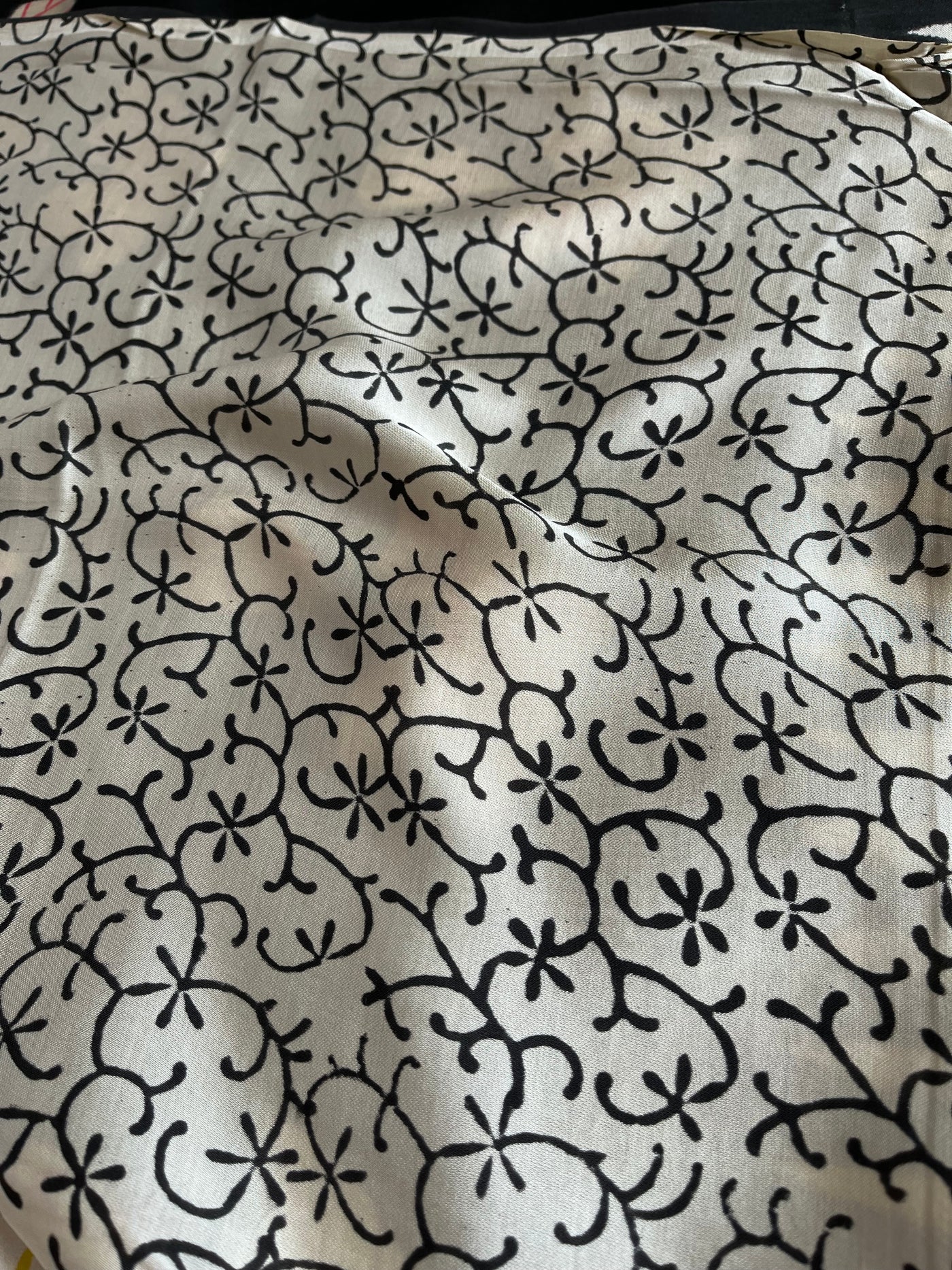 PUSHPITA:POMEGRANATE ROSE,HANDBLOCK PRINTED DABU MODAL SILK SAREE