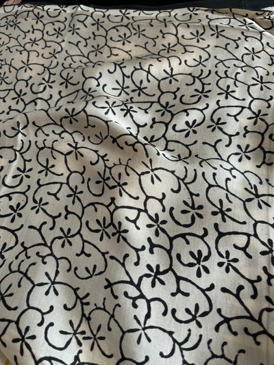 PUSHPITA:POMEGRANATE ROSE,HANDBLOCK PRINTED DABU MODAL SILK SAREE