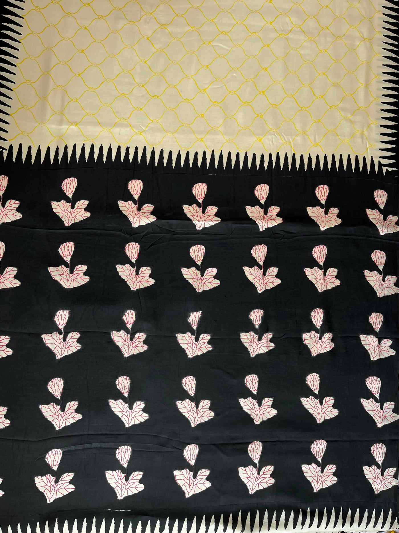 PUSHPITA:POMEGRANATE ROSE,HANDBLOCK PRINTED DABU MODAL SILK SAREE