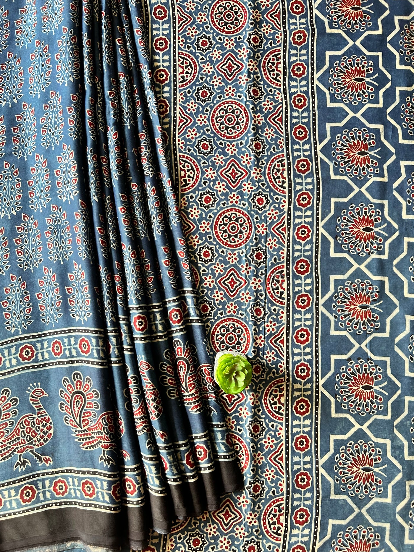 APRAJITA:INDIGO,HAND BLOCK AJRAKH MODAL SILK SAREE