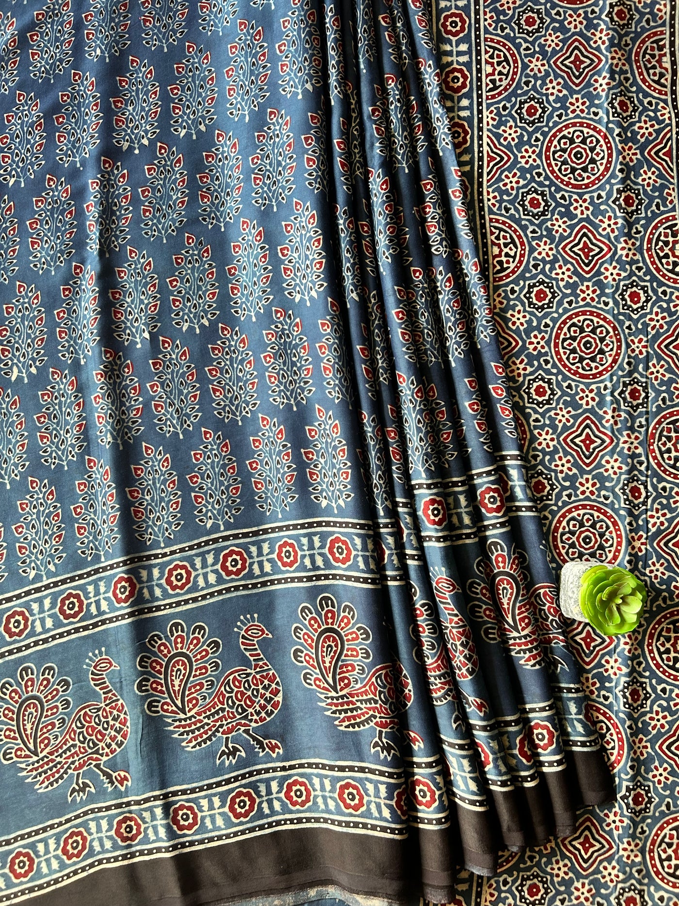 APRAJITA:INDIGO,HAND BLOCK AJRAKH MODAL SILK SAREE