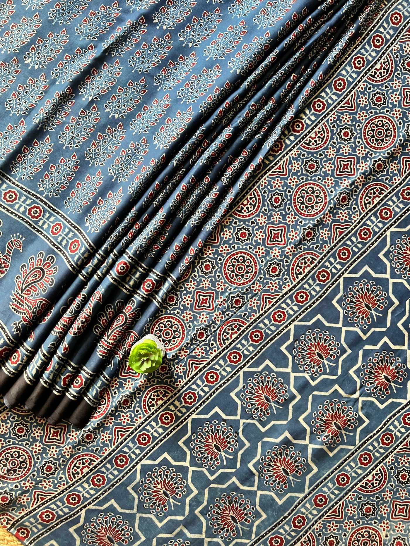 APRAJITA:INDIGO,HAND BLOCK AJRAKH MODAL SILK SAREE