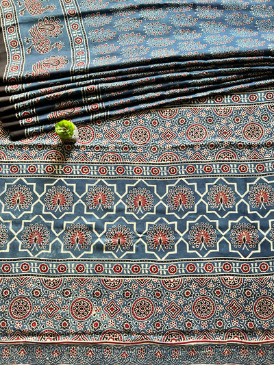 APRAJITA:INDIGO,HAND BLOCK AJRAKH MODAL SILK SAREE