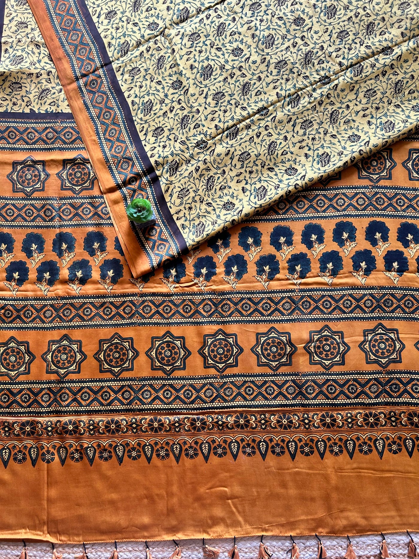RANG CHAAP:INDIGO,HAND BLOCK AJRAKH MODAL SILK SAREE