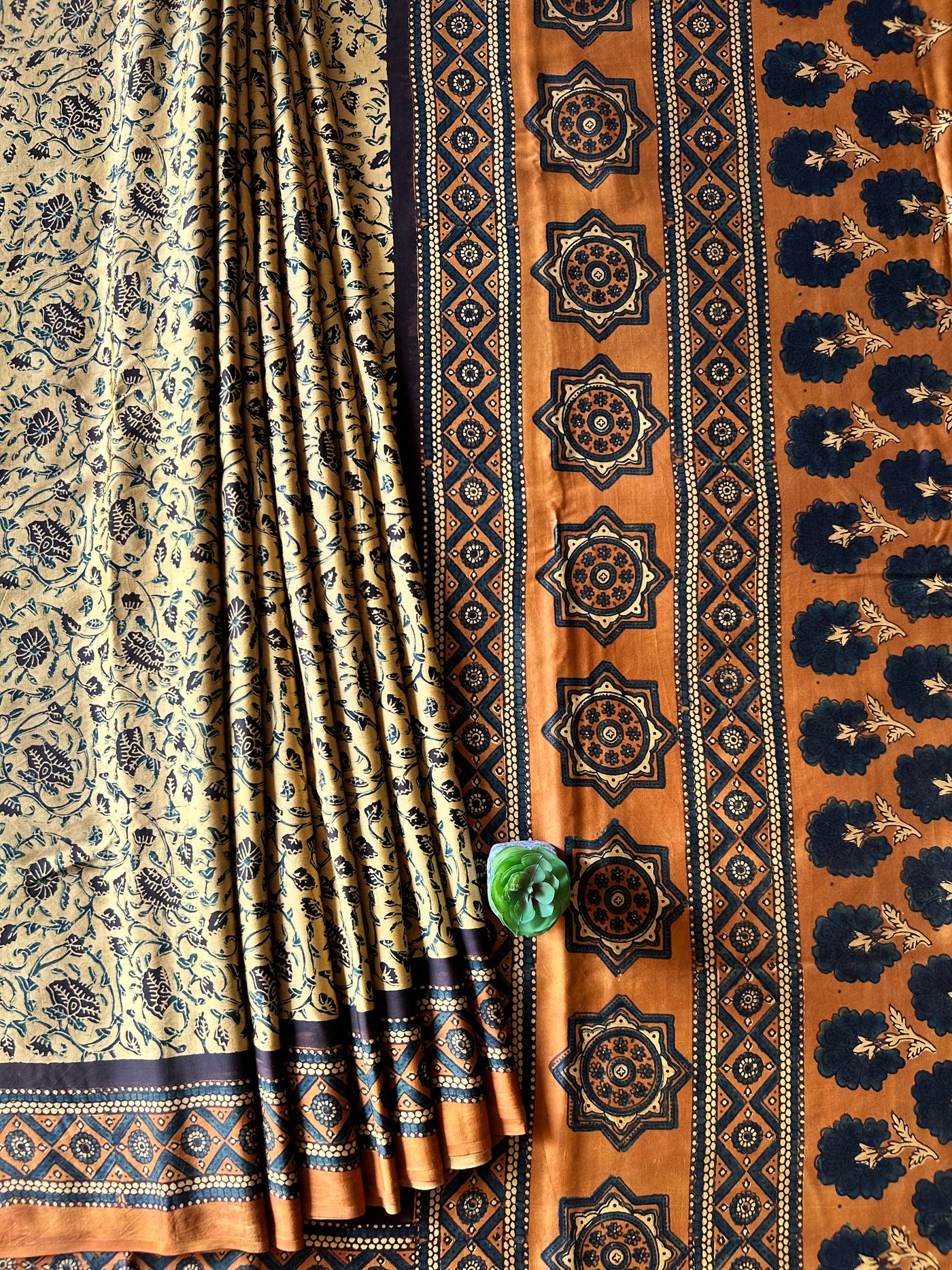 RANG CHAAP:INDIGO,HAND BLOCK AJRAKH MODAL SILK SAREE
