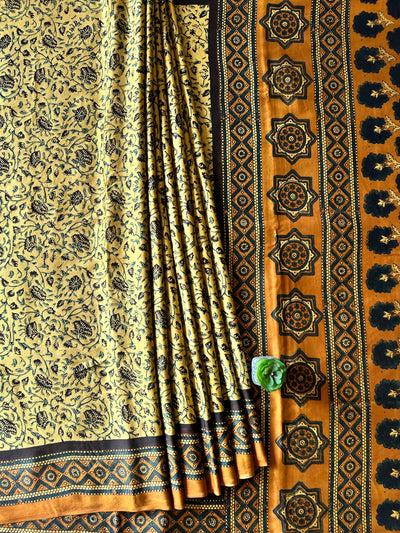 RANG CHAAP:INDIGO,HAND BLOCK AJRAKH MODAL SILK SAREE
