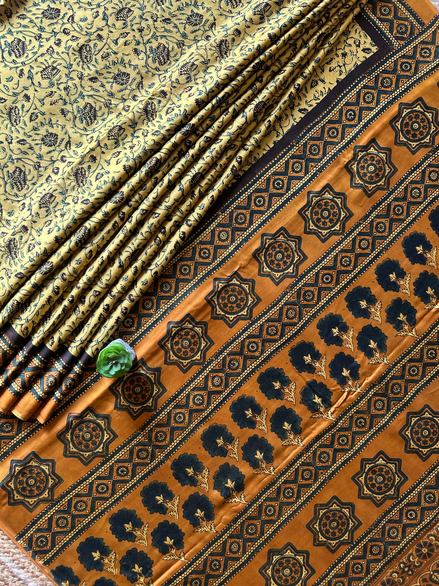 RANG CHAAP:INDIGO,HAND BLOCK AJRAKH MODAL SILK SAREE