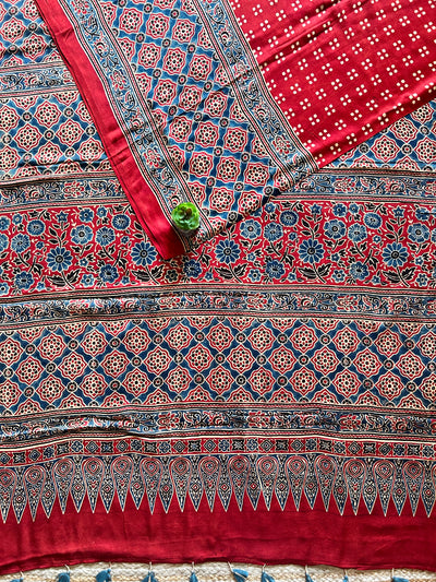 LALIMA:MADDER,HAND BLOCK AJRAKH MODAL SILK SAREE