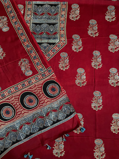 Nayna:Handblock Ajrakh Modal Silk 2 piece Suit