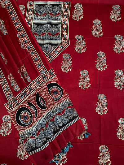 Nayna:Handblock Ajrakh Modal Silk 2 piece Suit