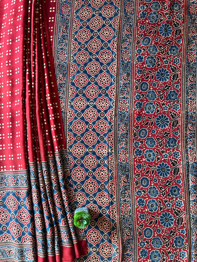 LALIMA:MADDER,HAND BLOCK AJRAKH MODAL SILK SAREE