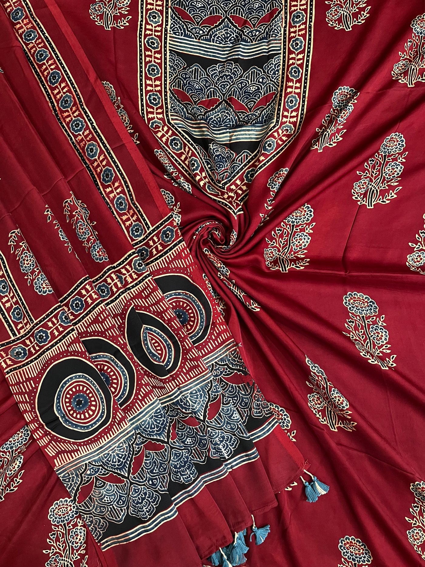 Nayna:Handblock Ajrakh Modal Silk 2 piece Suit