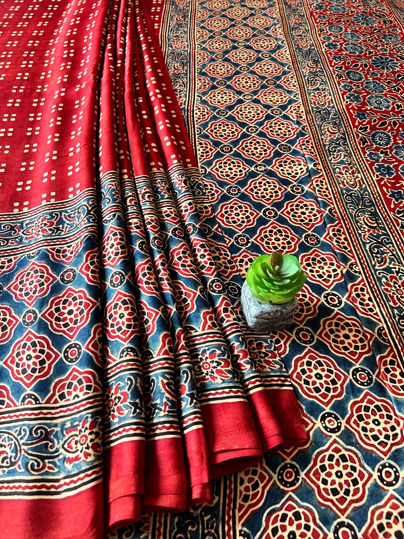 LALIMA:MADDER,HAND BLOCK AJRAKH MODAL SILK SAREE