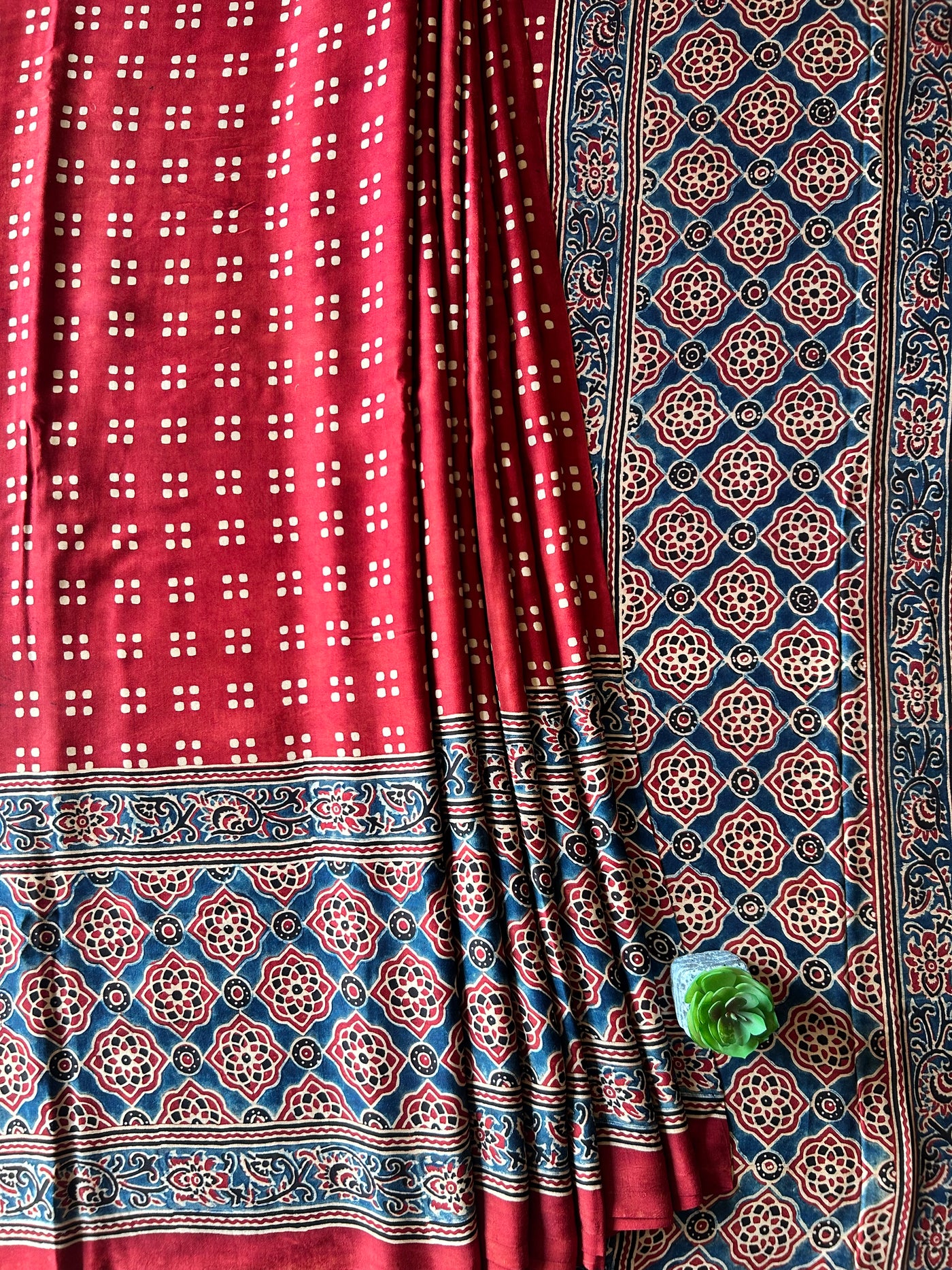 LALIMA:MADDER,HAND BLOCK AJRAKH MODAL SILK SAREE
